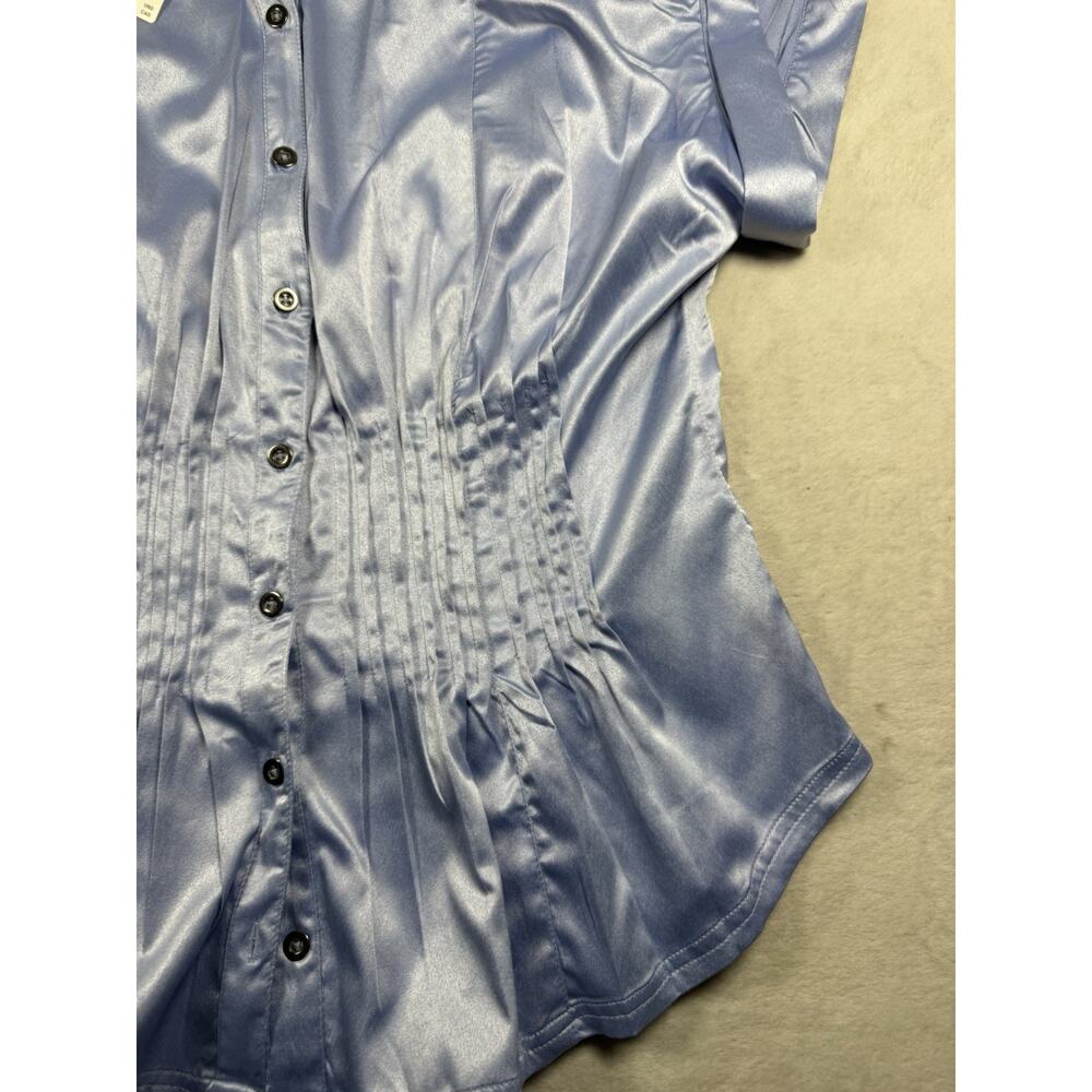 NWT Pilcro Anthropologie Satin Pintuck Button Front Blouse Women’s M Light Blue - Picture 6 of 10